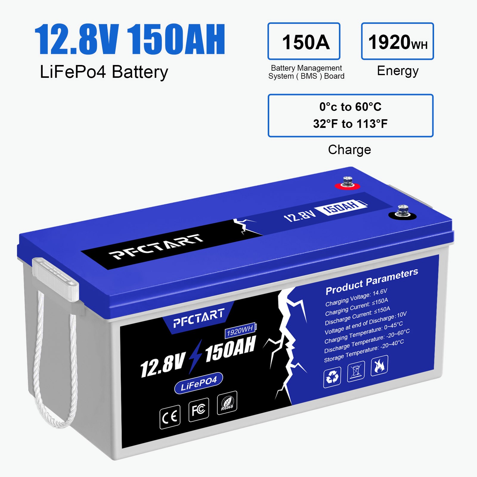 12.8V 150Ah LiFePO4 deep Cycle Lithium Battery forOff Grid System Solar Charging