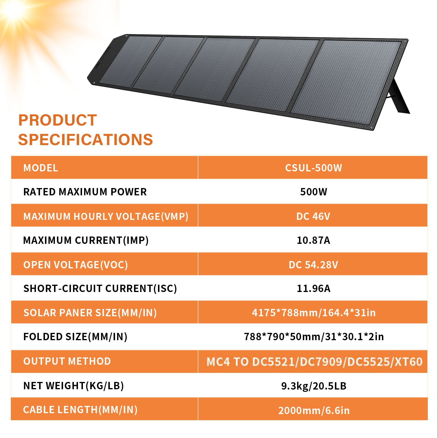 500W Foldable Portable Solar Panel for Power Station Charging Camping Mono Home