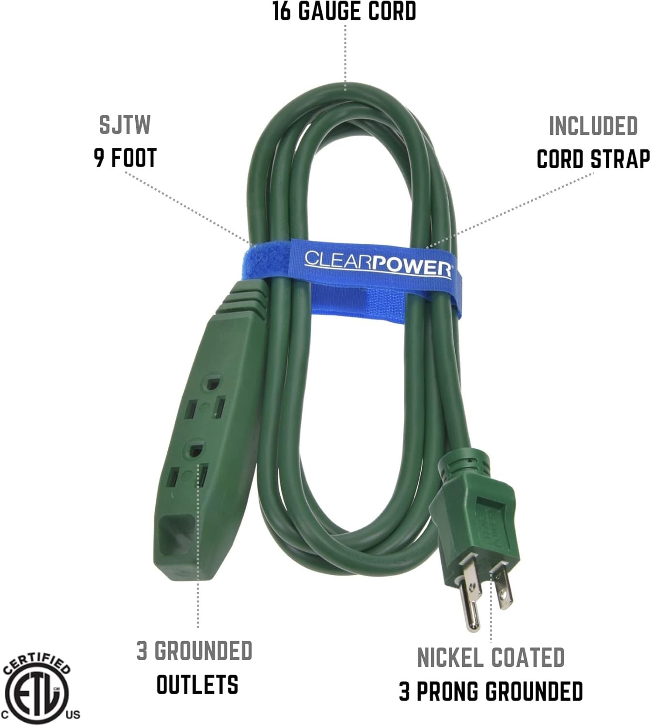 CP 9 ft 16/3 SJTW 3-Outlet Garden Holiday Outdoor Extension Cord Green (CP10140)