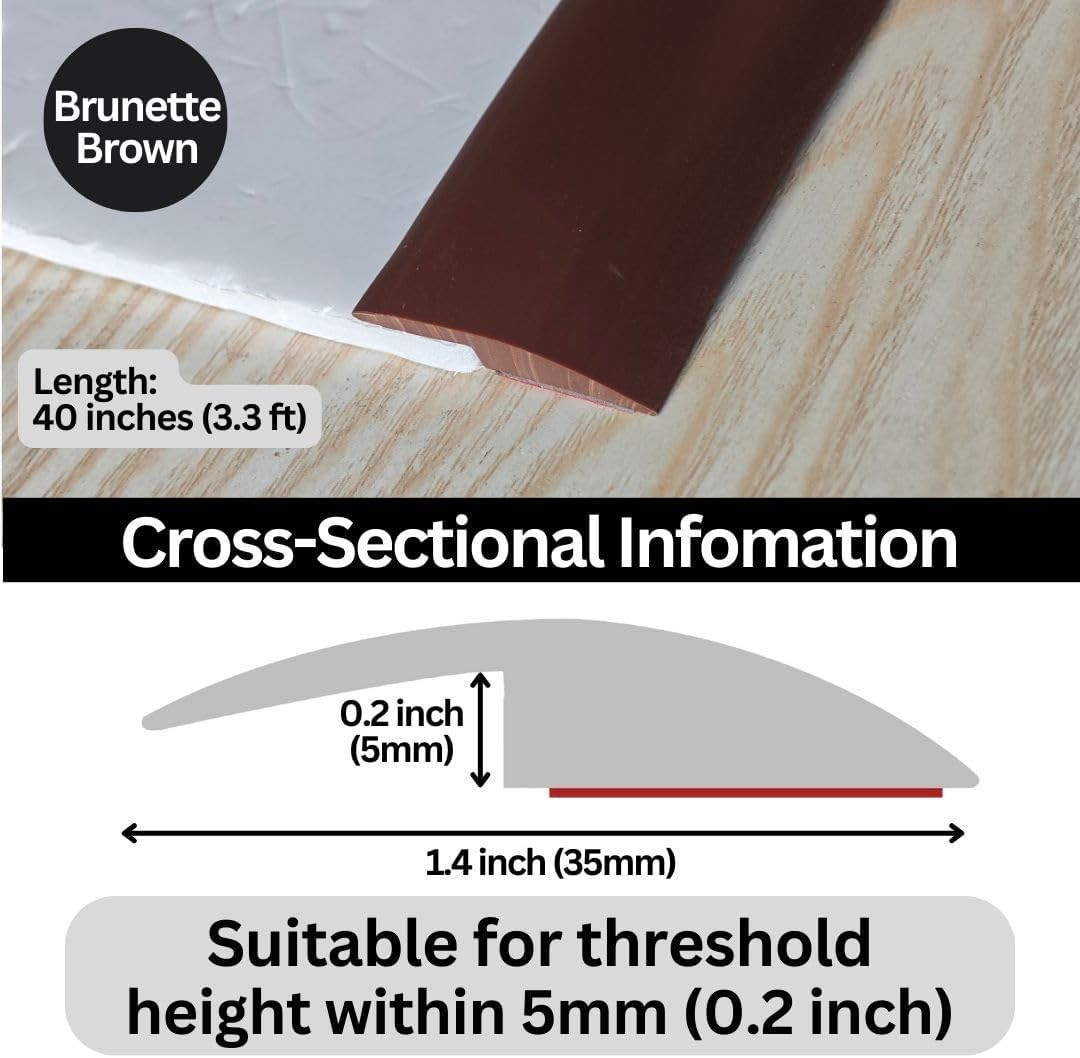 Floor Transition Strip 40 Inch Brown PVC Self Adhesive for Doorway Threshold Gap