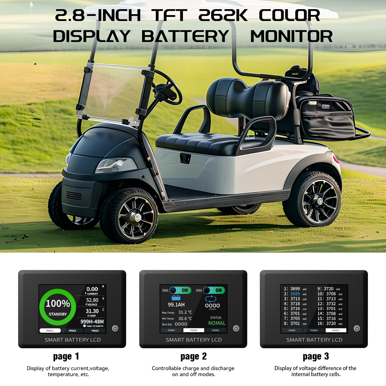 36V 105Ah Golf Cart LiFePO4 Lithium Battery 200A BMS A+Cells with 20A Charger