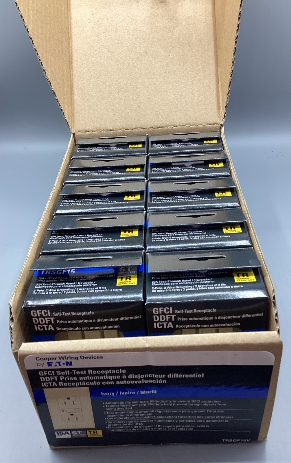 NOB Lot Of 10 Eaton TRSGF15V Ivory GFCI Self-Test Receptacle Outlets 15A TRSGF15