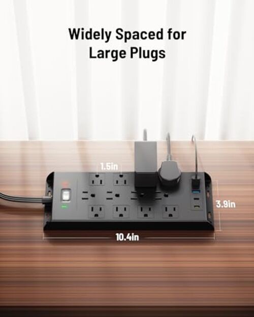 Surge Protector Power Strip 4800J, 15Ft Long Extension Cord 15FT 12AC+4USB