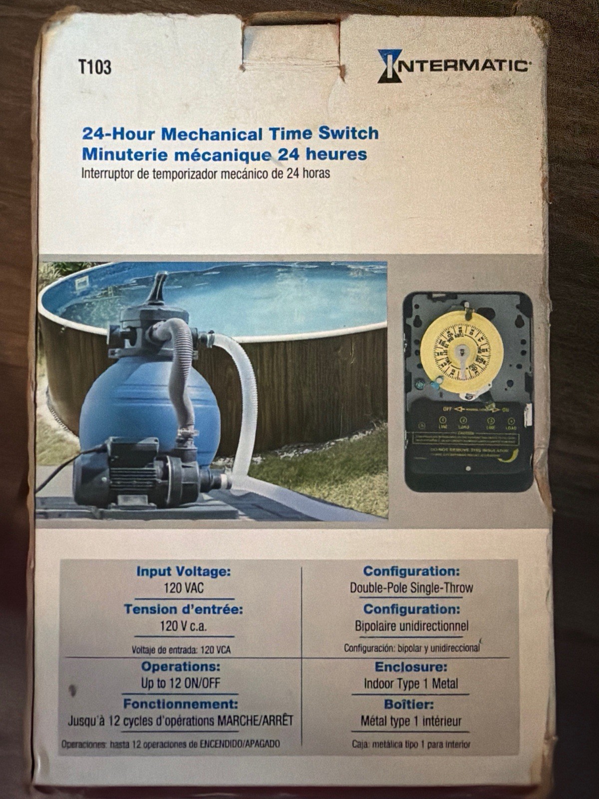 Intermatic 120V DPST 24 Hour Mechanical Time Switch (T103) New In Box