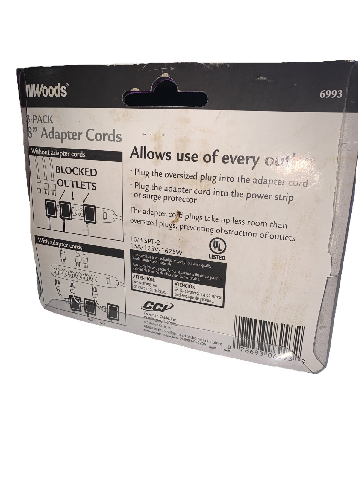 3-PACK ADAPTER CORDS – 13A/125V/1625W