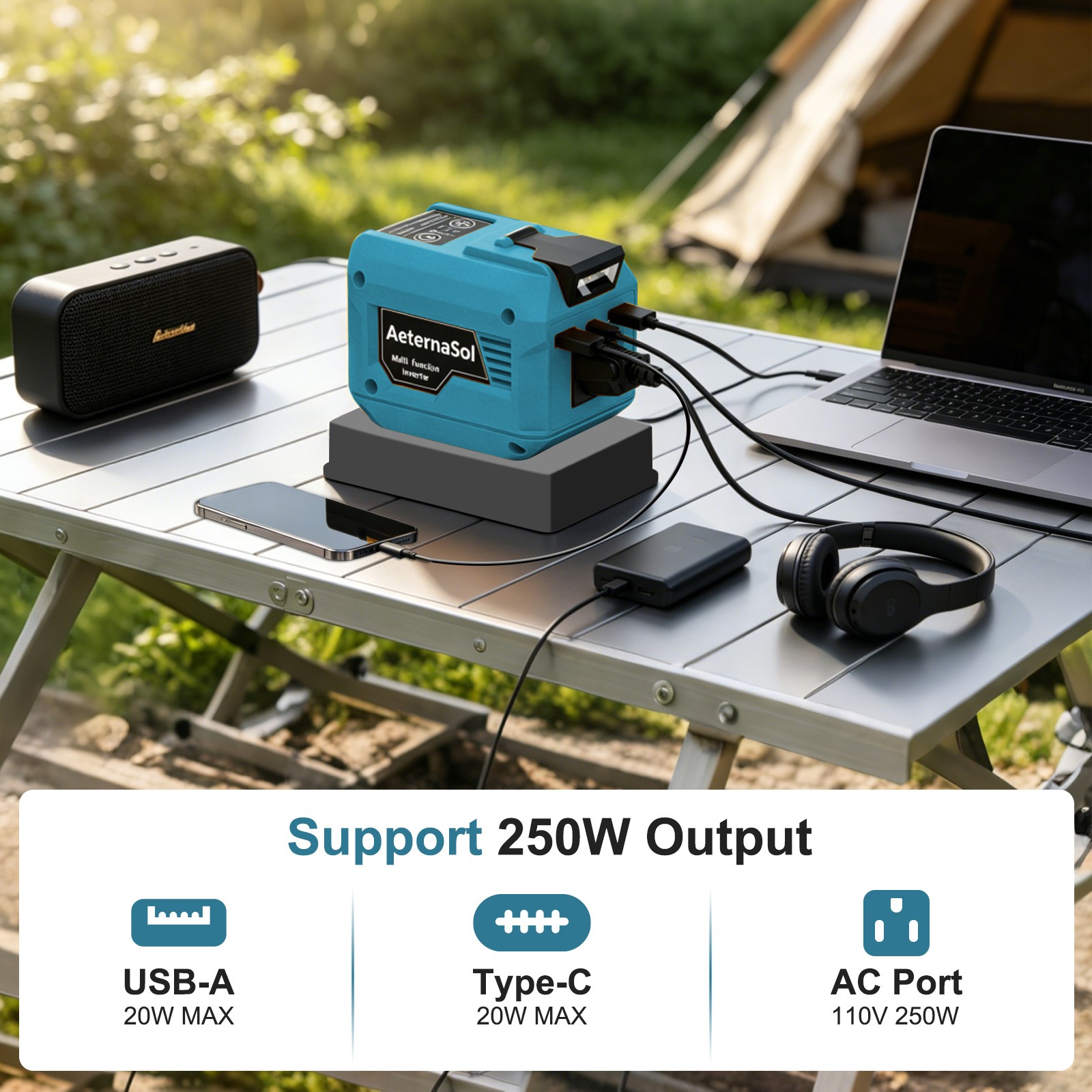 AeternaSol Power Inverter Peak 500W Portable Power Supply for Makita 18V Battery