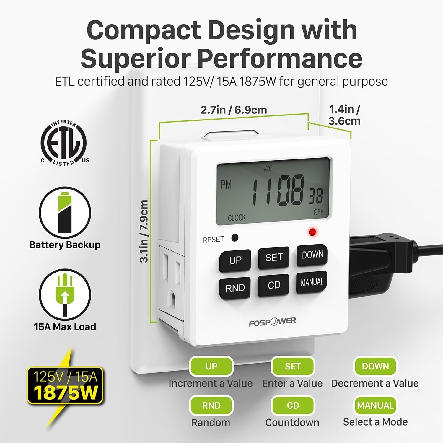 7 Day Digital LCD Electric Programmable Dual Outlet Plug In Clock Timer Switch