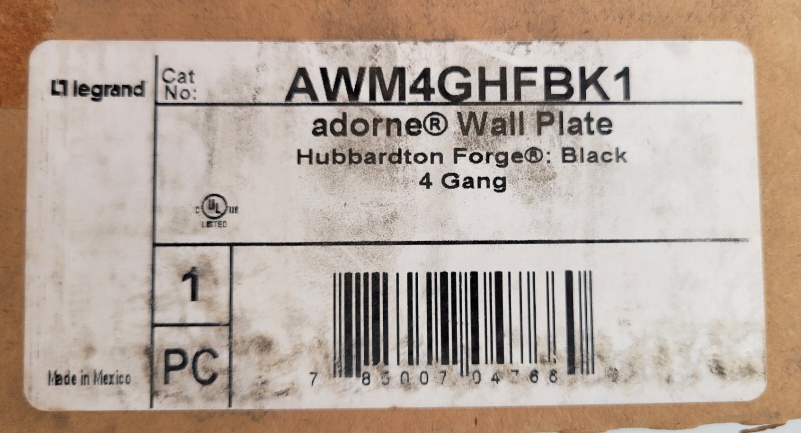 Legrand AWM4GHFBK1 Hubbardton Forge Black Steel Indoor 4-Gang Square Wall Plate