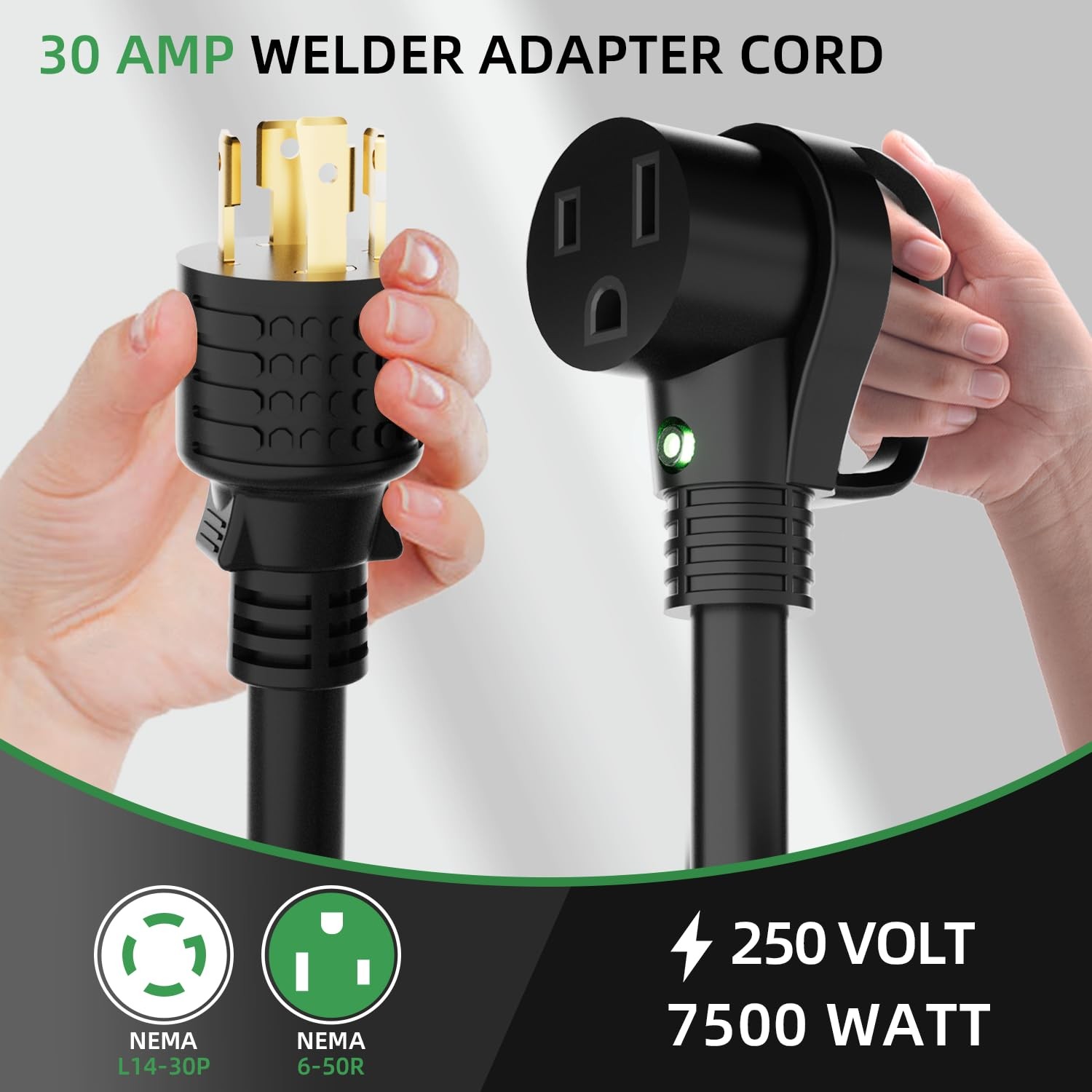 NEMA L14-30P to 6-50R Welder Adapter Cord 1.5FT, 4 Prong 1.5 FT, Black