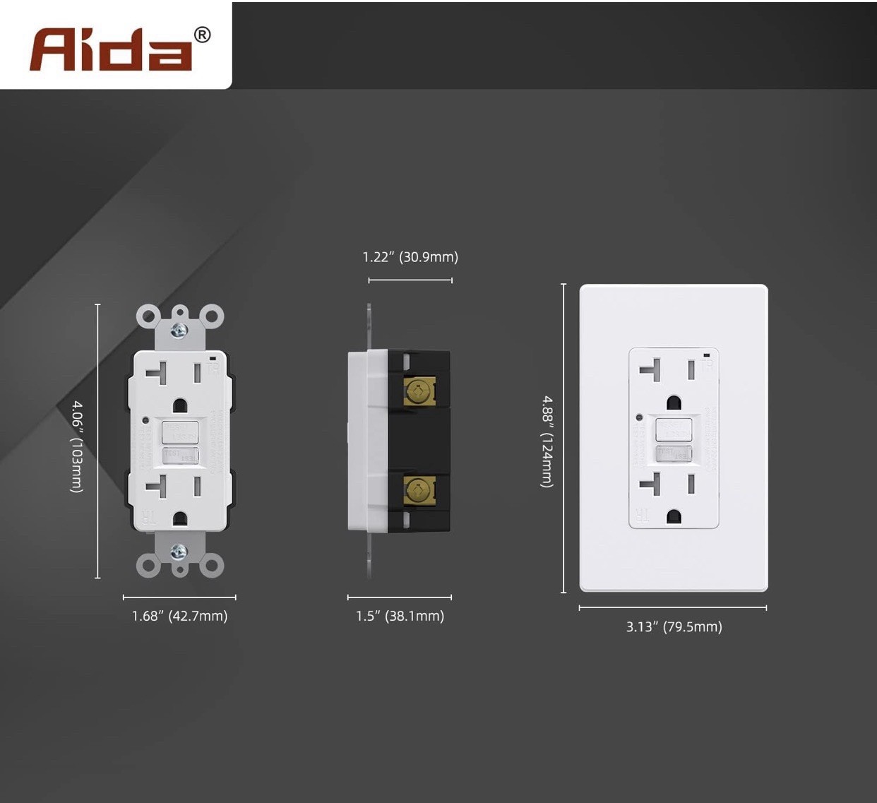AIDA 20 Amp GFCI Outlet, Self-Test Nightlight Electrical Outlet, Tamper
