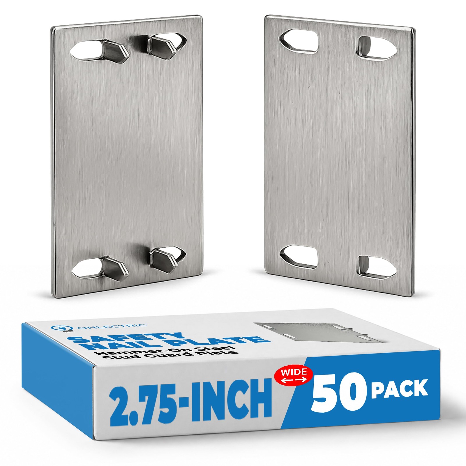 OHLECTRIC Safety Nail Plates (50-Pack) 1.5″ x 2.75″ x 2.75″, Silver
