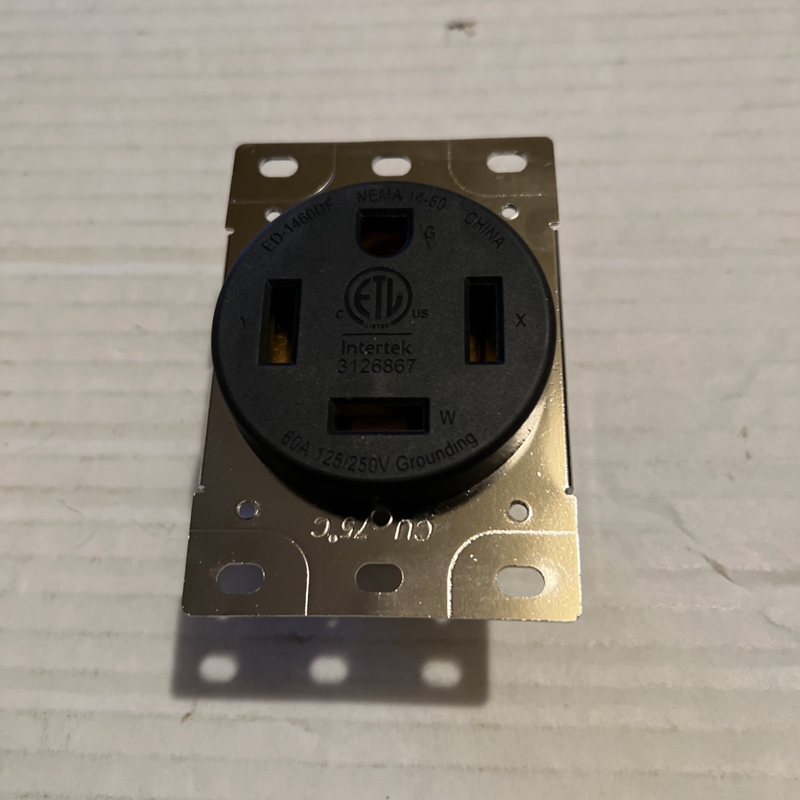 60 Amp NEMA 14-60R Flush Mount Receptacle Outlet, Industrial Grade, ETL Listed,