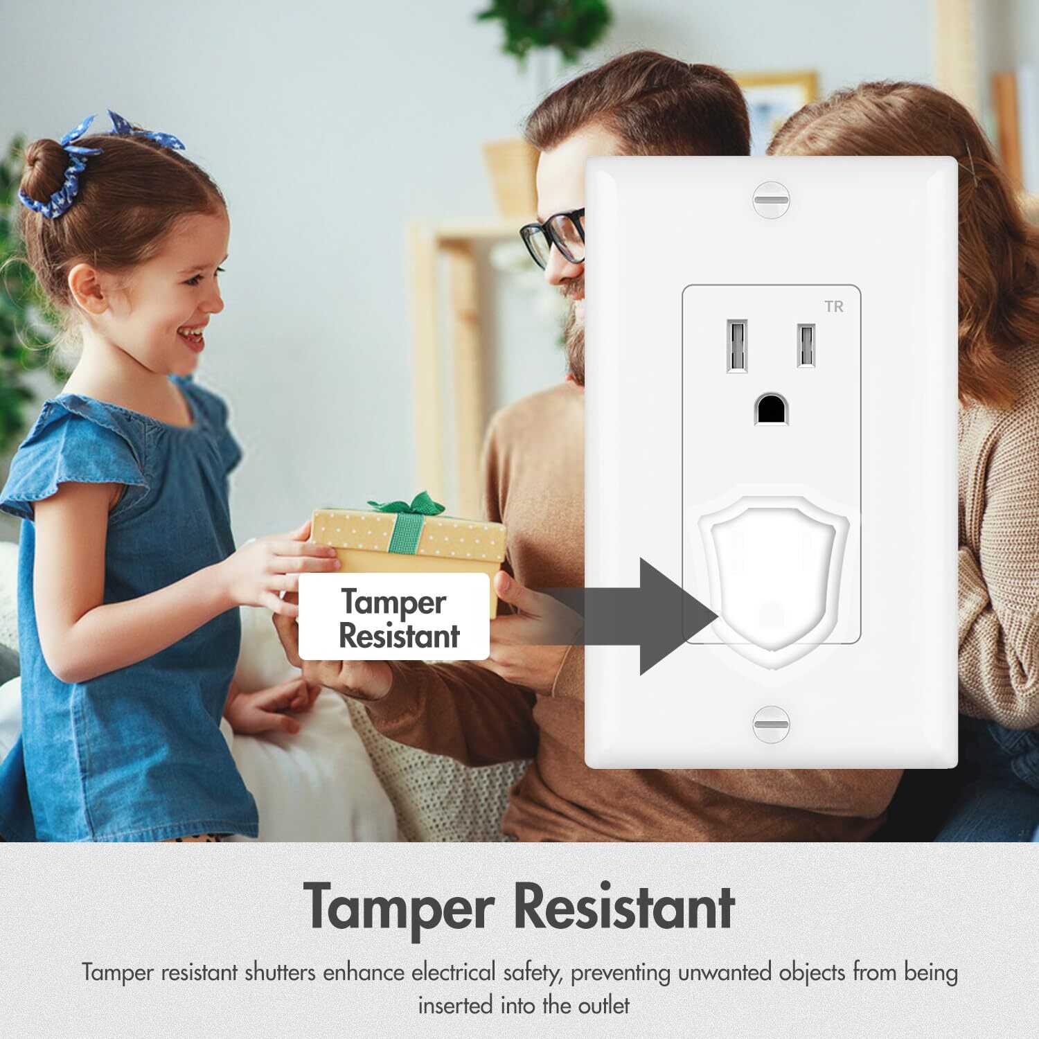 Decorator Receptacle Outlet,Tamper Resistant,15/20A,125 Volt,UL List,with panel