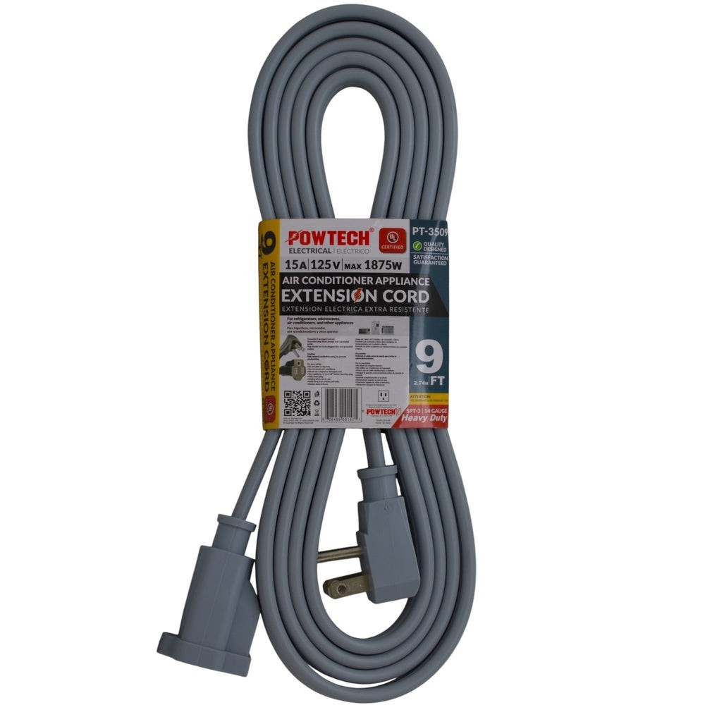 POWTECH 9 FT Heavy Duty Air Conditioner Appliance Extension Cord UL PT-3509 15A