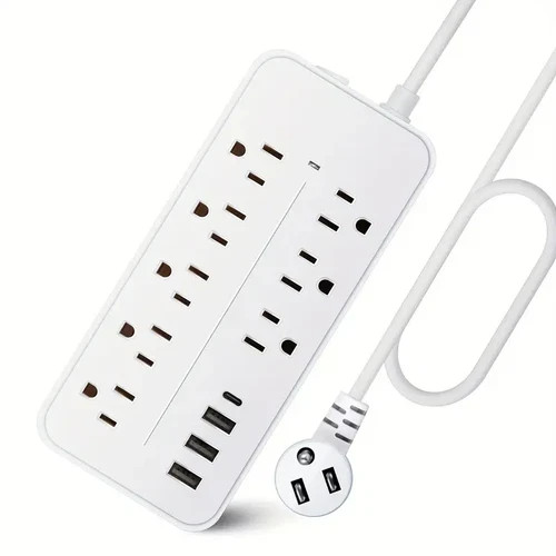 US Power Strip Surge Protector 8 AC Outlets 3 USB Ports + Type C Port 4 FT Cable