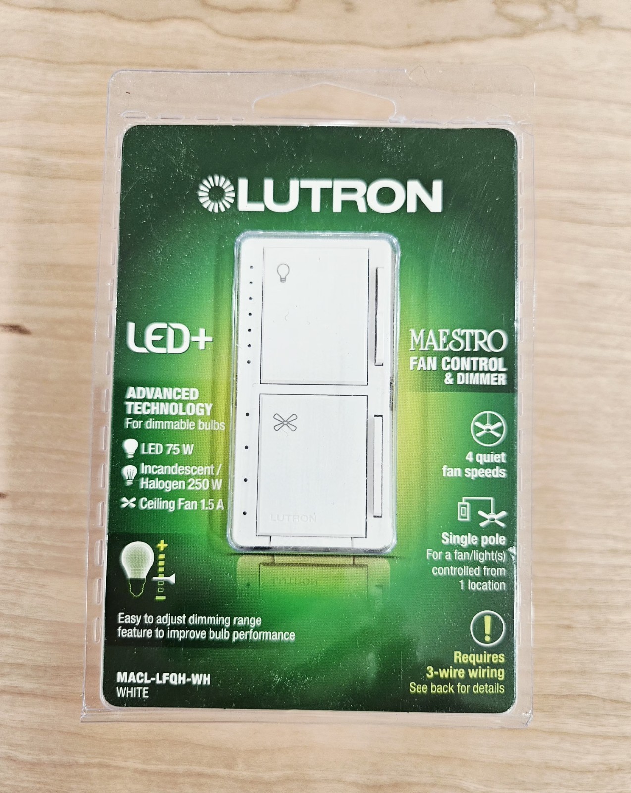 Lutron MACL-LFQH-WH Maestro Fan Control & Dimmer LED Single Pole White New