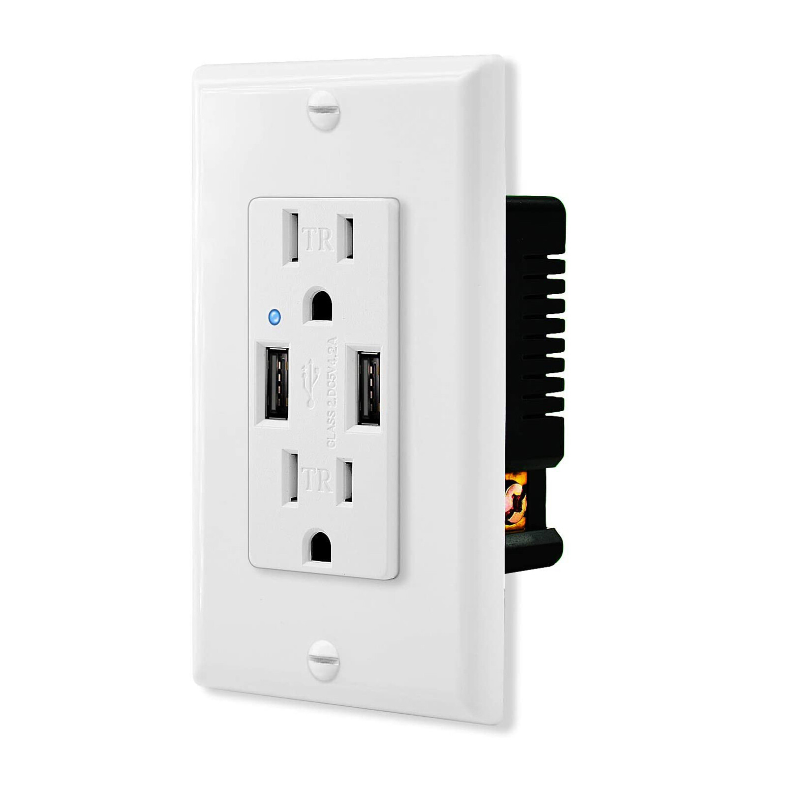 4.2A Dual USB Wall Outlet Socket Power Charger Panel Receptacle w/ Plate UL TR