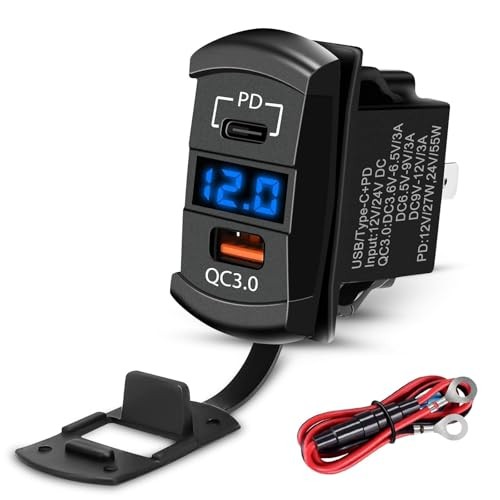 ​ Car Rocker Switch Outlet, 36W QC3.0 USB-A Port & 55W PD Port Charger Socket 1