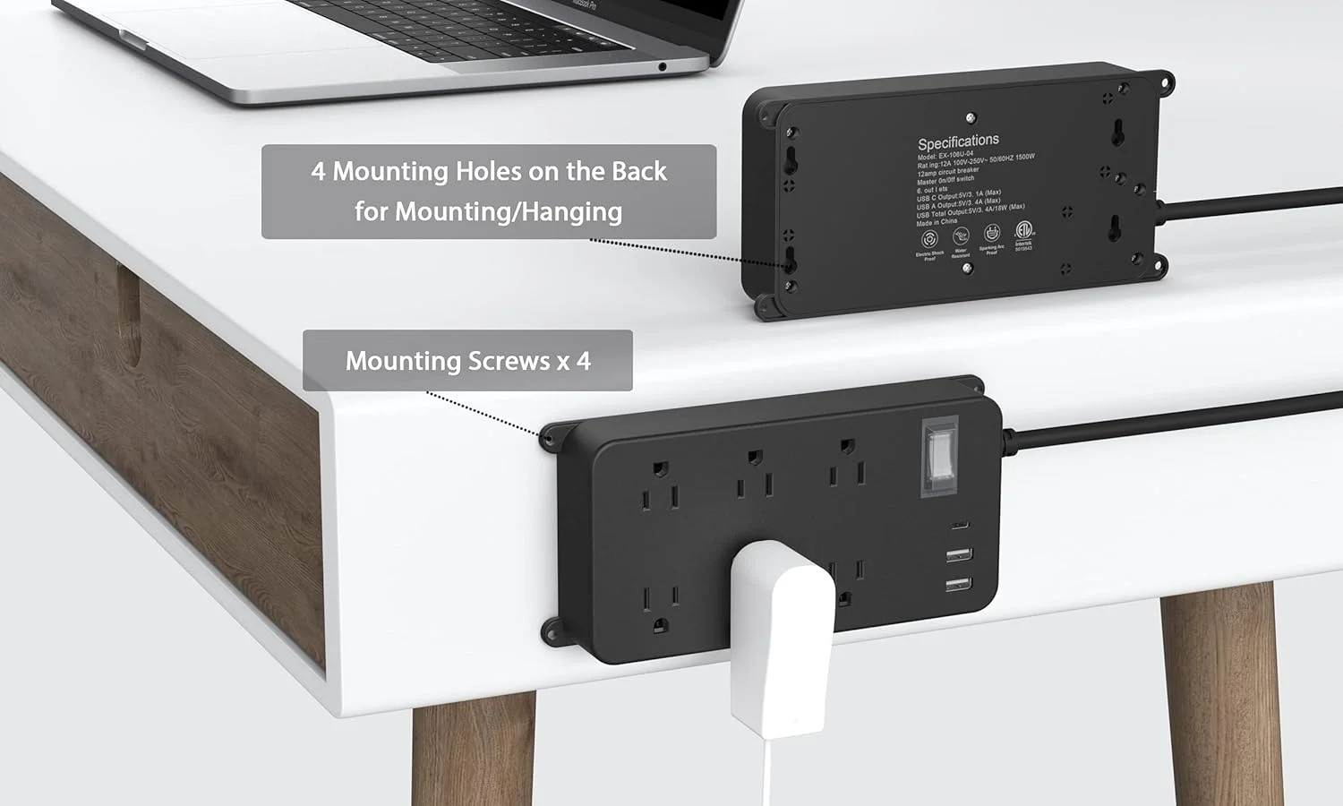 Outdoor Power Strip Weatherproof,20W USB C,Waterproof Extension Cord Multiple Ou