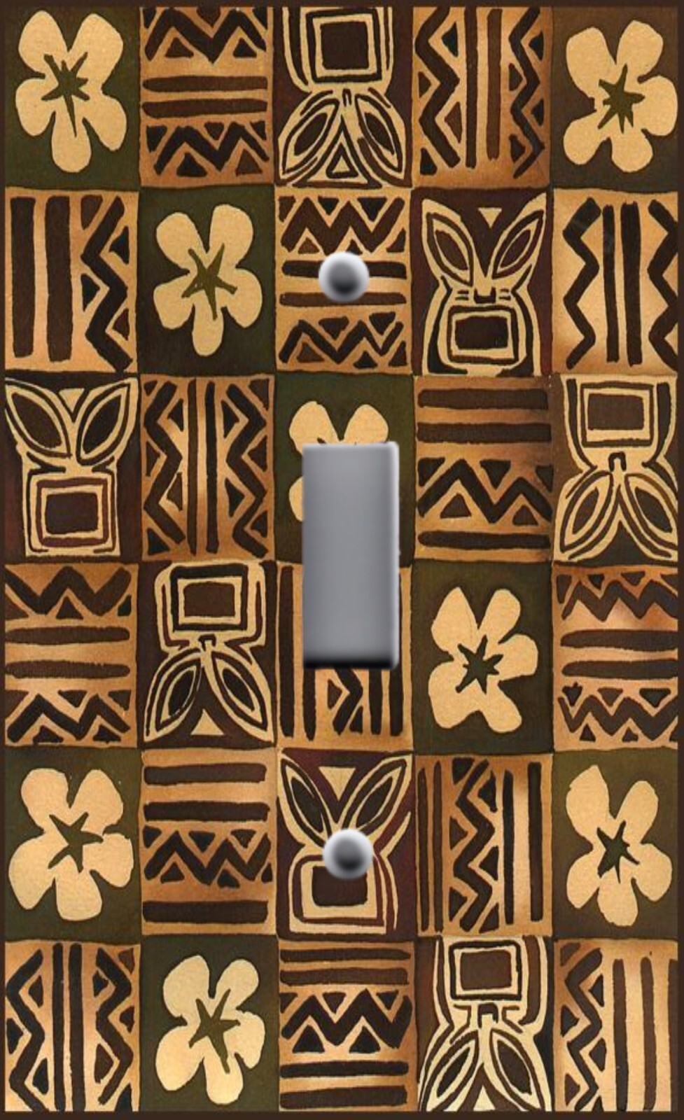 Brown Tiki Floral Print Image on Wallplate Light Switch Outlet Plug Cover Wall
