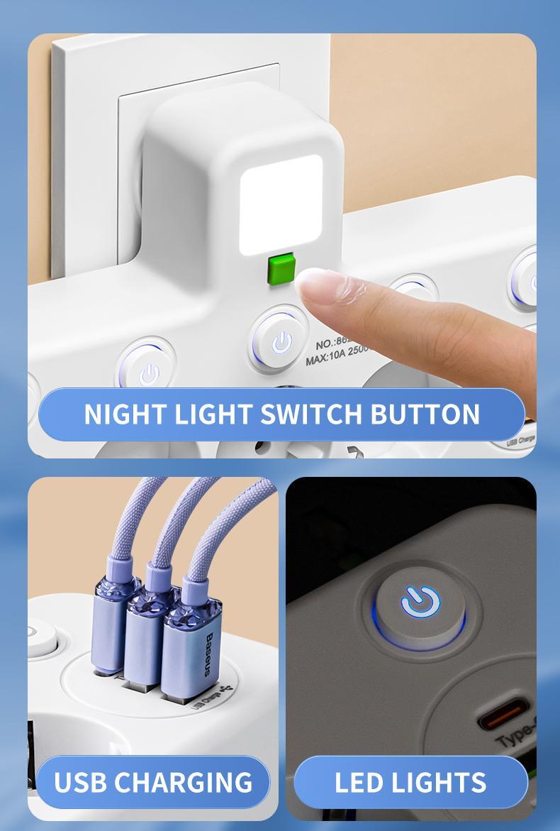 EU Plug 5-Socket Wall Outlet, With/Without USB Type-C, No Extension Cord