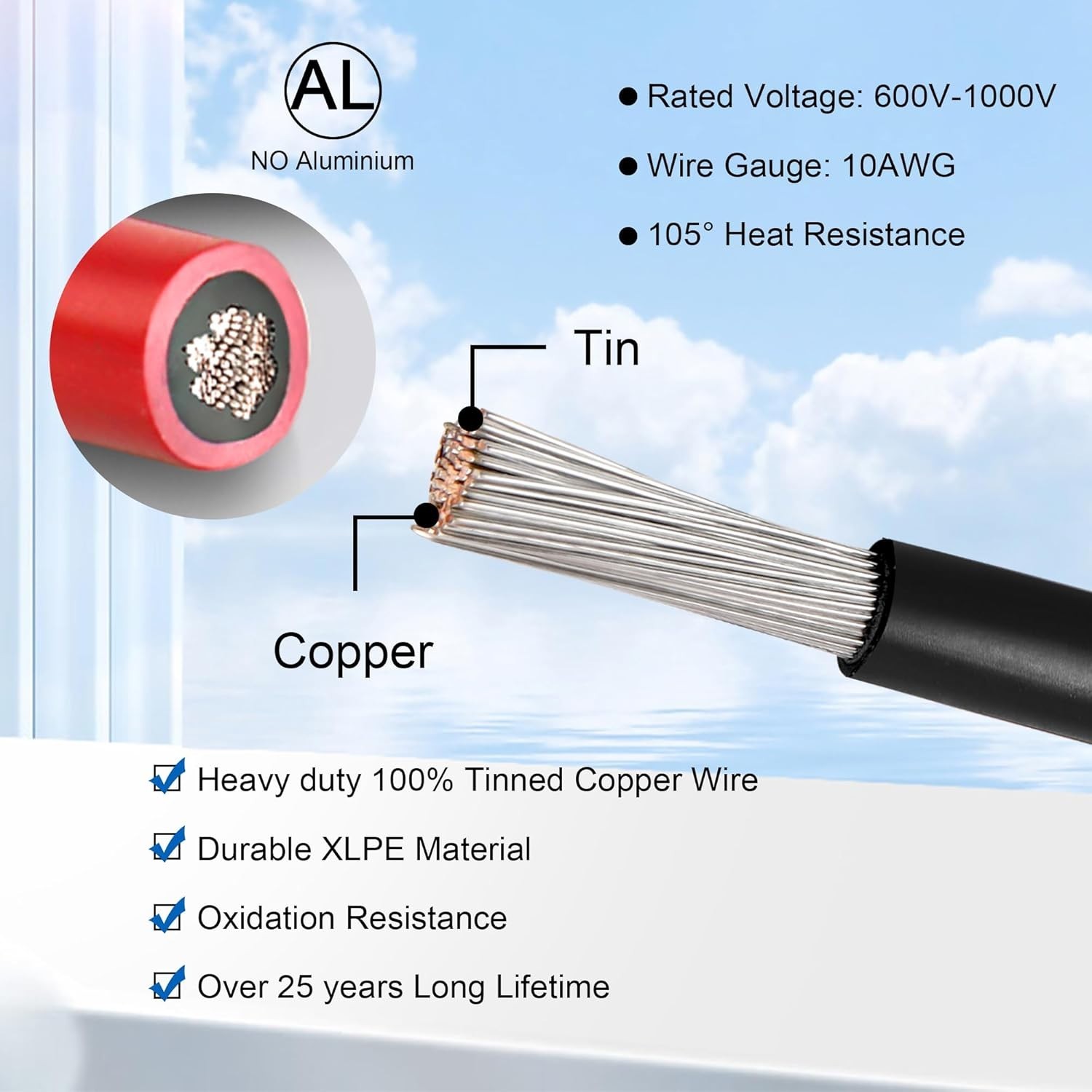 30 FT 10AWG Solar Panel Extension Cable,10 Gauge Extension Cord,5FT 10FT 20FT 30