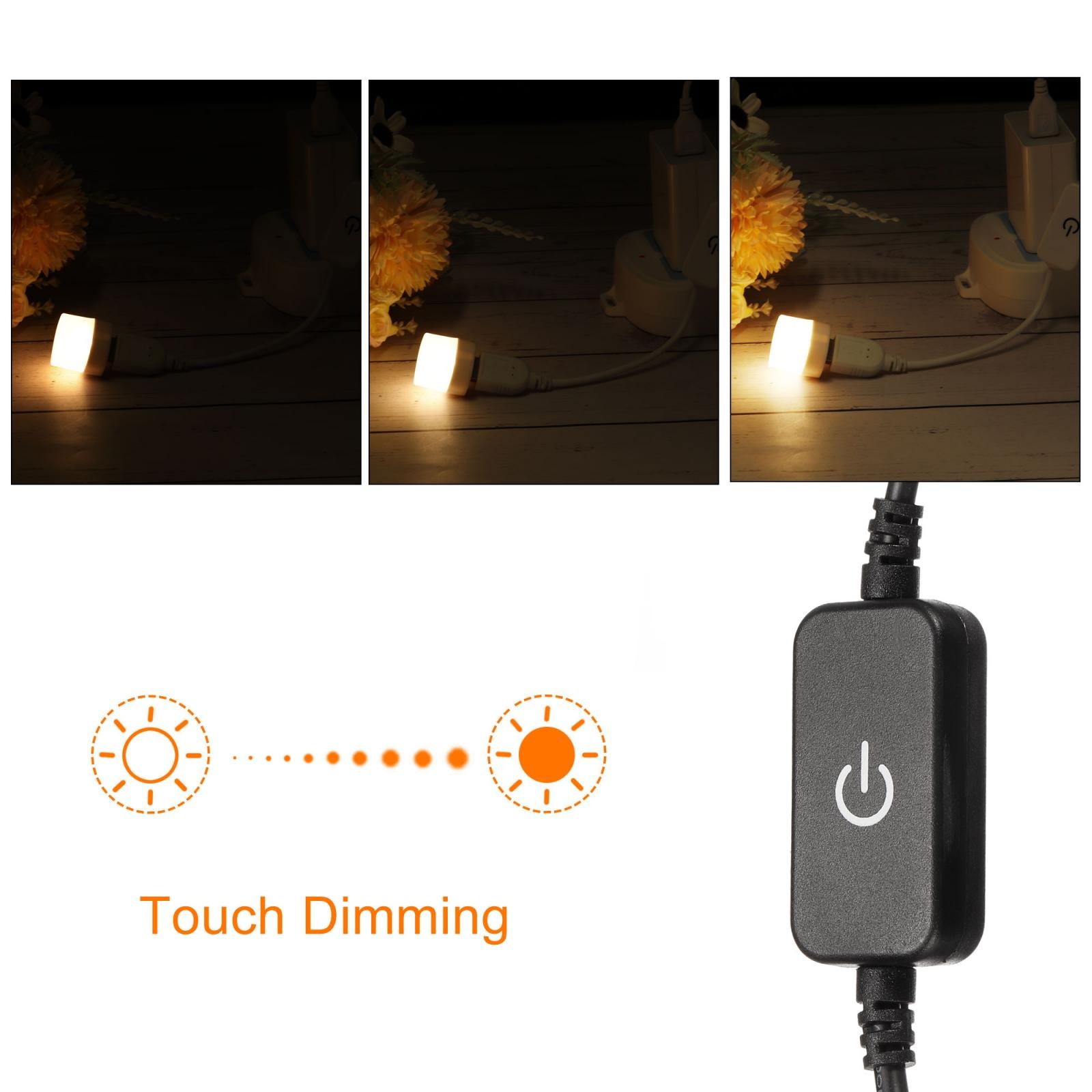 LED Touch Inline Dimmer 5V 3A USB Touch Rope Control Switch, Black