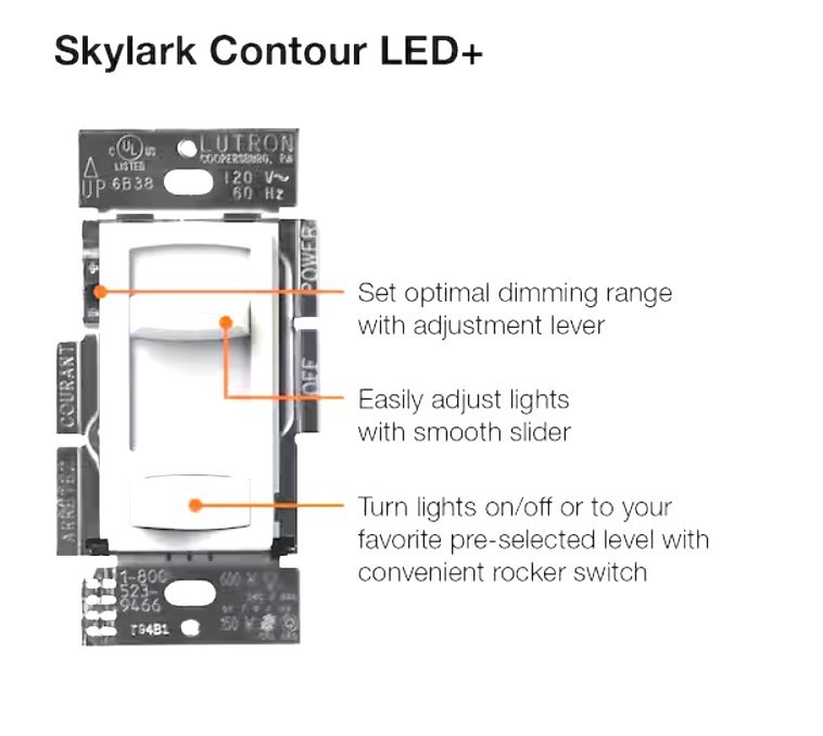 Lutron Skylark Contour LED+ Dimmer Switch Ivory 150W Single-Pole/3-Way CTCL
