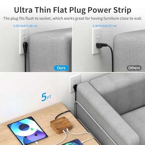 Power Strip Surge Protector (1080J), 8 Widely-Spaced Outlets with 1 USB-C & 2