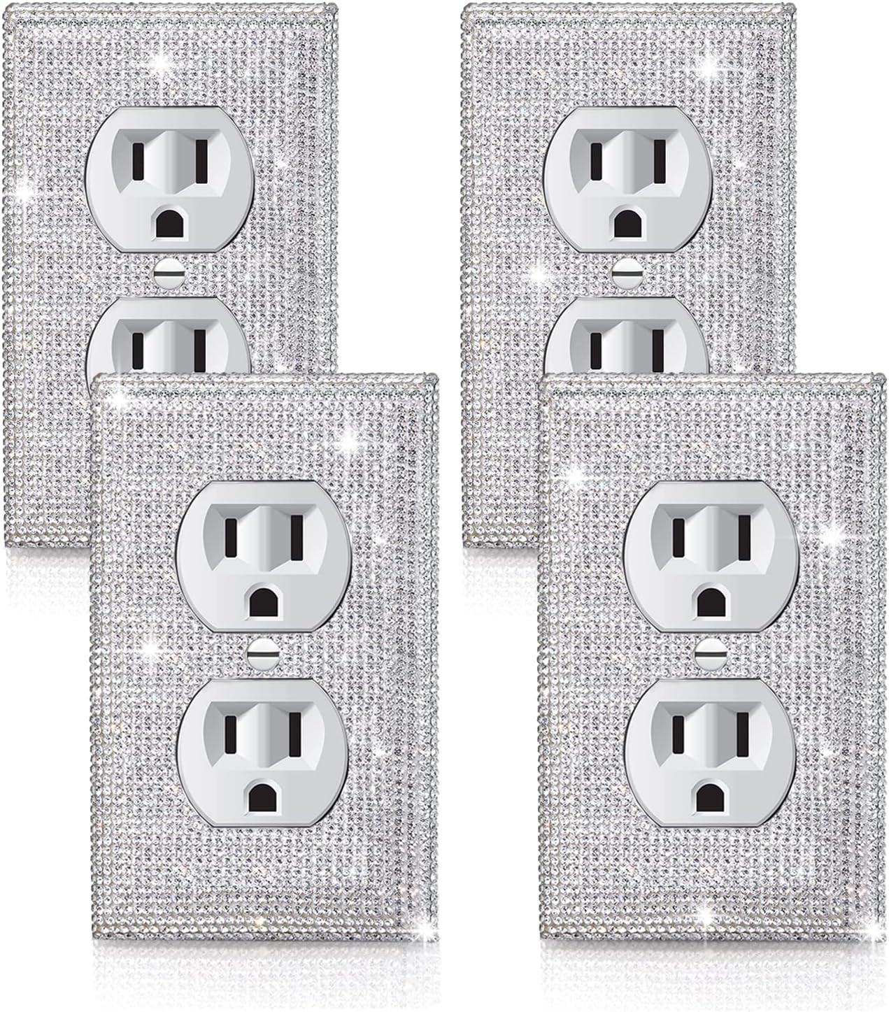 4 Pcs Outlet Covers Shiny Silver Rhinestones Wall Plate 1 Gang Toggle Light S…