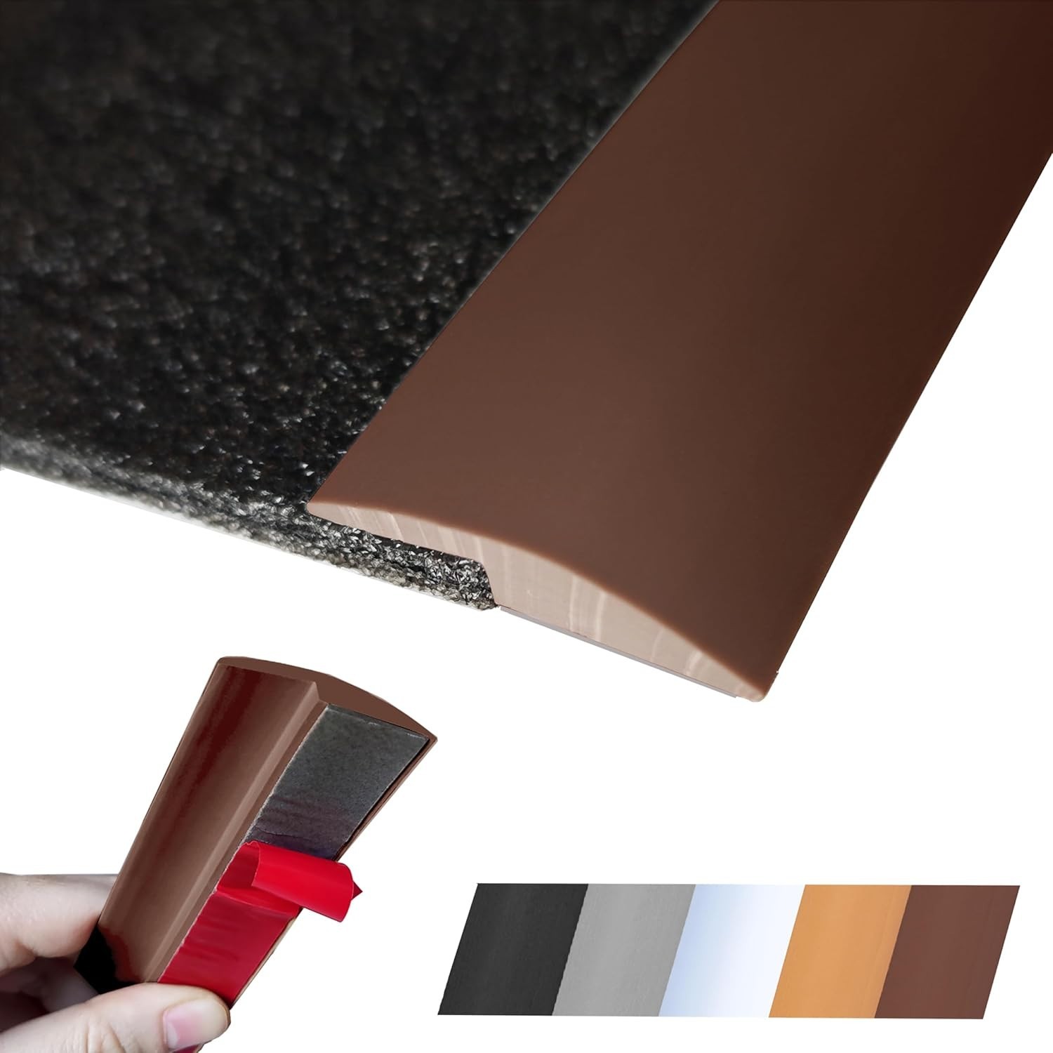 Floor Transition Strip 40 Inch Brown PVC Self Adhesive for Doorway Threshold Gap