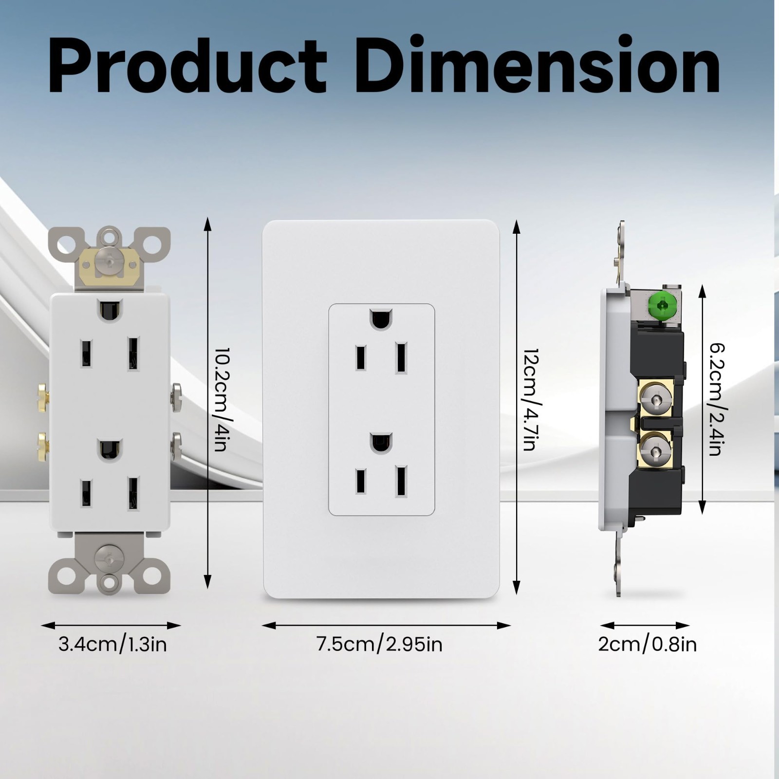 Matte White Decorator Outlet with Wall Plate, 15 Amp, Self-Grounding, UL Listed,