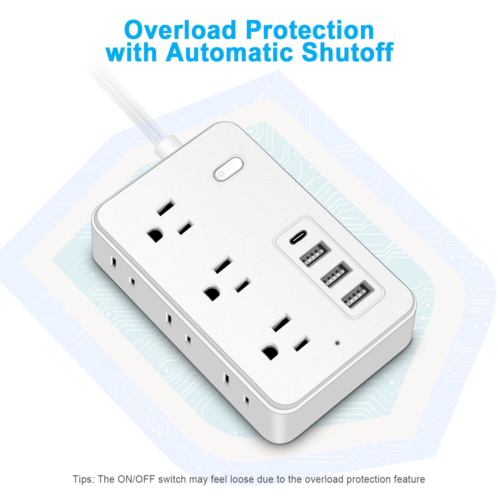 Multi Outlet Power Strip with USB C Charger 5/10FT Extension Cord Flat Plug US