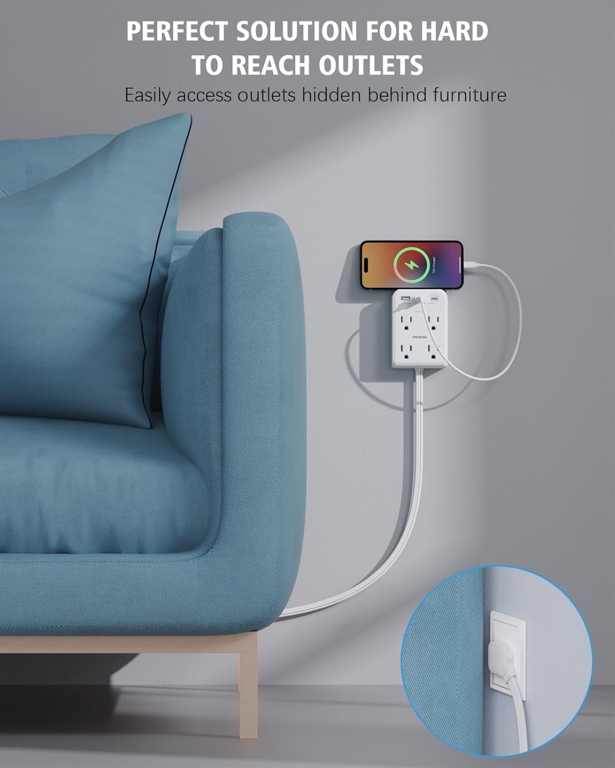 Modern 7-in-1 Electrical Outlet Extender with 3 USB Ports & Surge Protection