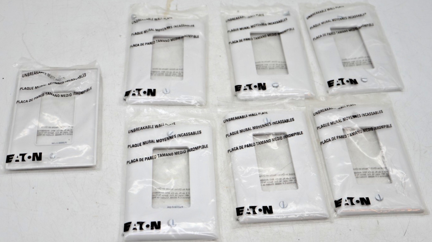 Eaton PJ26W-F-LW | (7 Pack) 1-Gang Mid-Size Decorator Wallplate | White