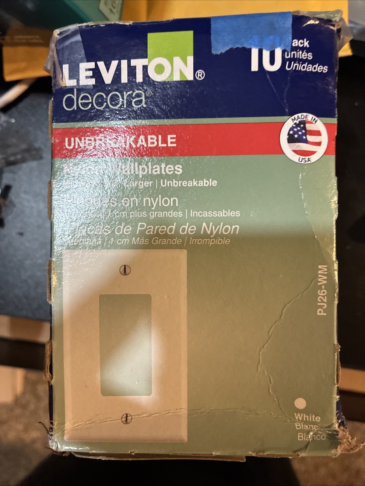 Leviton PJ26-WM Decora Wall Plate Midway Medium Nylon White USA Pack of 10