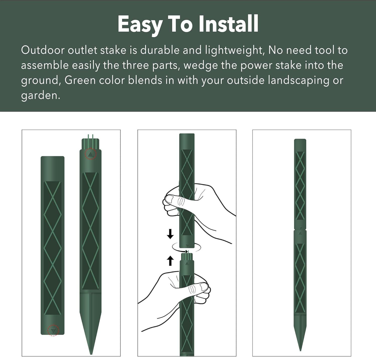 HBN Outdoor Power Stake Waterproof 6Ft Extension Cord with 3 Grouded Outlets