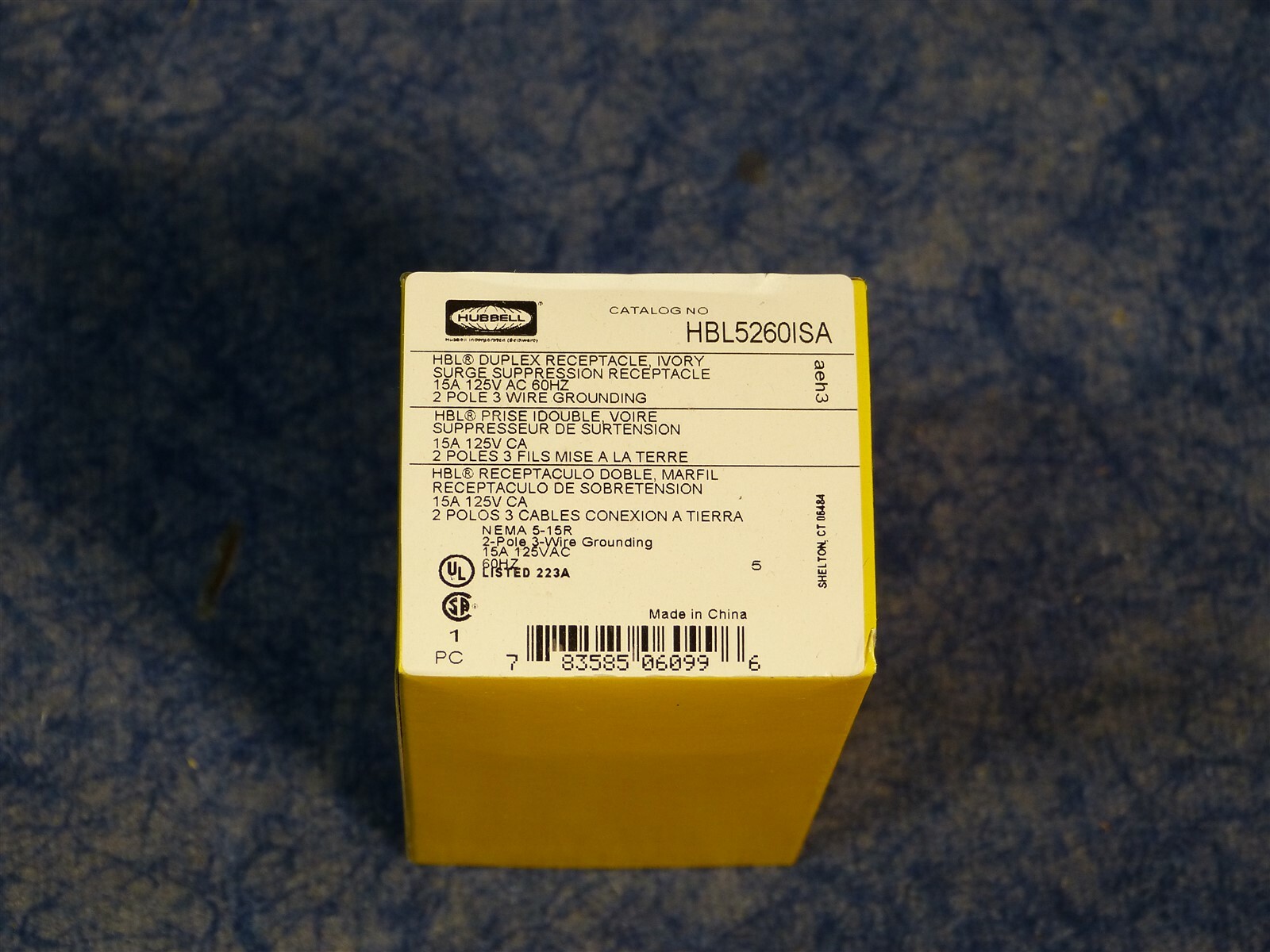 Hubbell HBL5260ISA SPIKESHIELD TVSS Duplex Receptacle, 15A 125V, 5-15R, Ivory