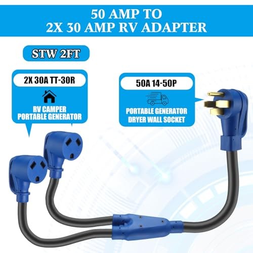 RV Y Adapter Power Cord Compatible with NEMA 14-50P 14-50P to TT-30R & TT-30R