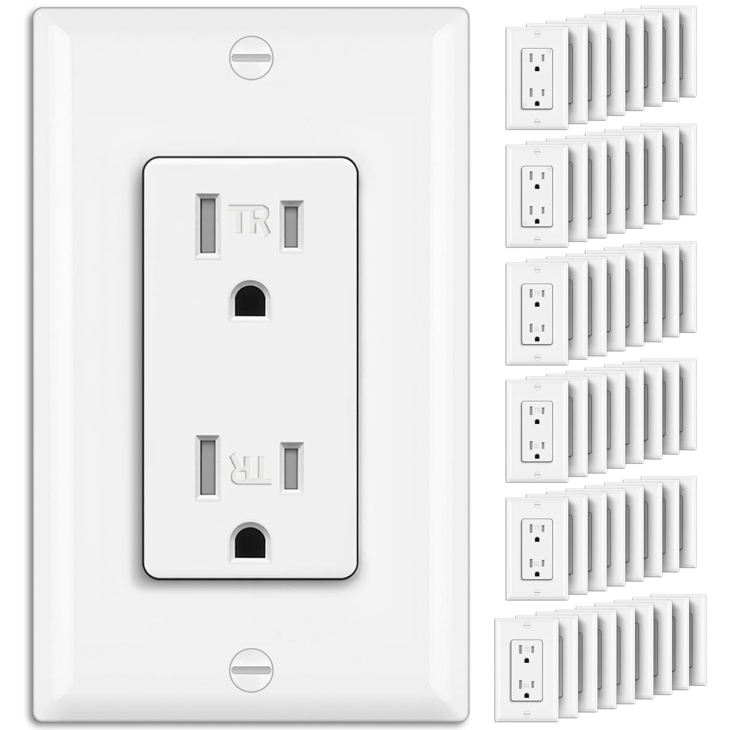 50 Pack 20 Amp Outlet, Tamper-Resistant (TR) Standard Electrical Wall Outlet, UL
