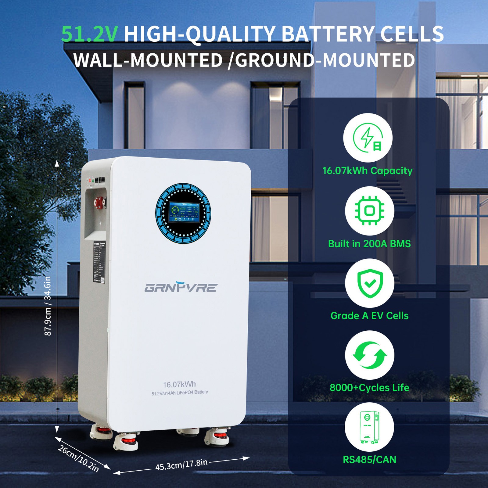 6PACK 48V 314Ah 16.07kwh Lithium Battery LiFePO4 for RV Solar Off-grid BMS