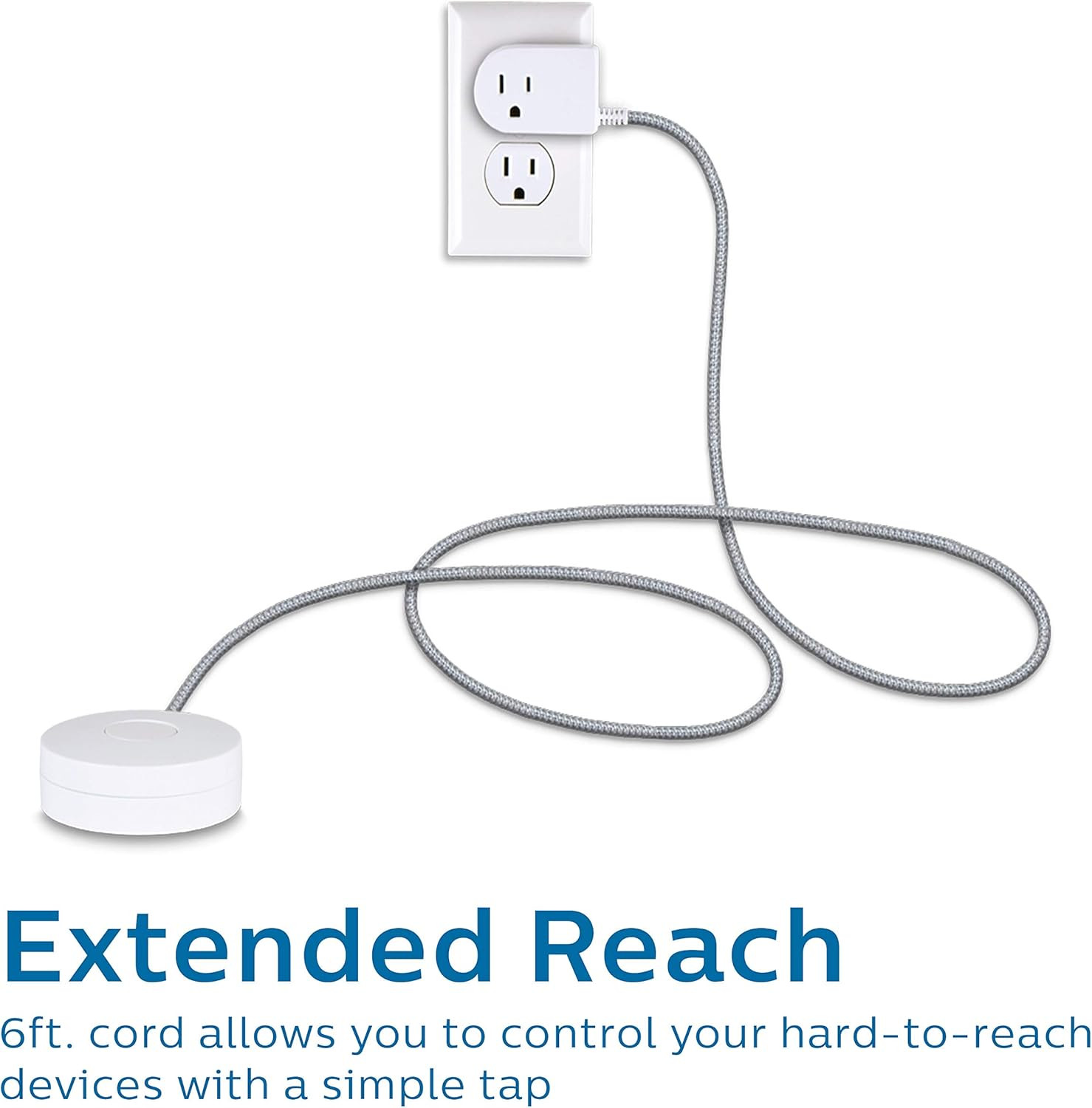 Grounded Plug with Braided Cord, 6 Ft Long Power Cable, On/Off Switch, for Table