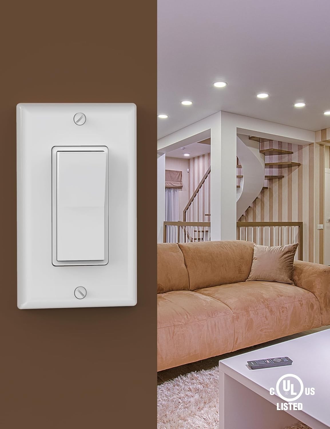 AIDA 3 Way Decorative Light Switch, 15Amp, Wall Plate Included, Glossy White