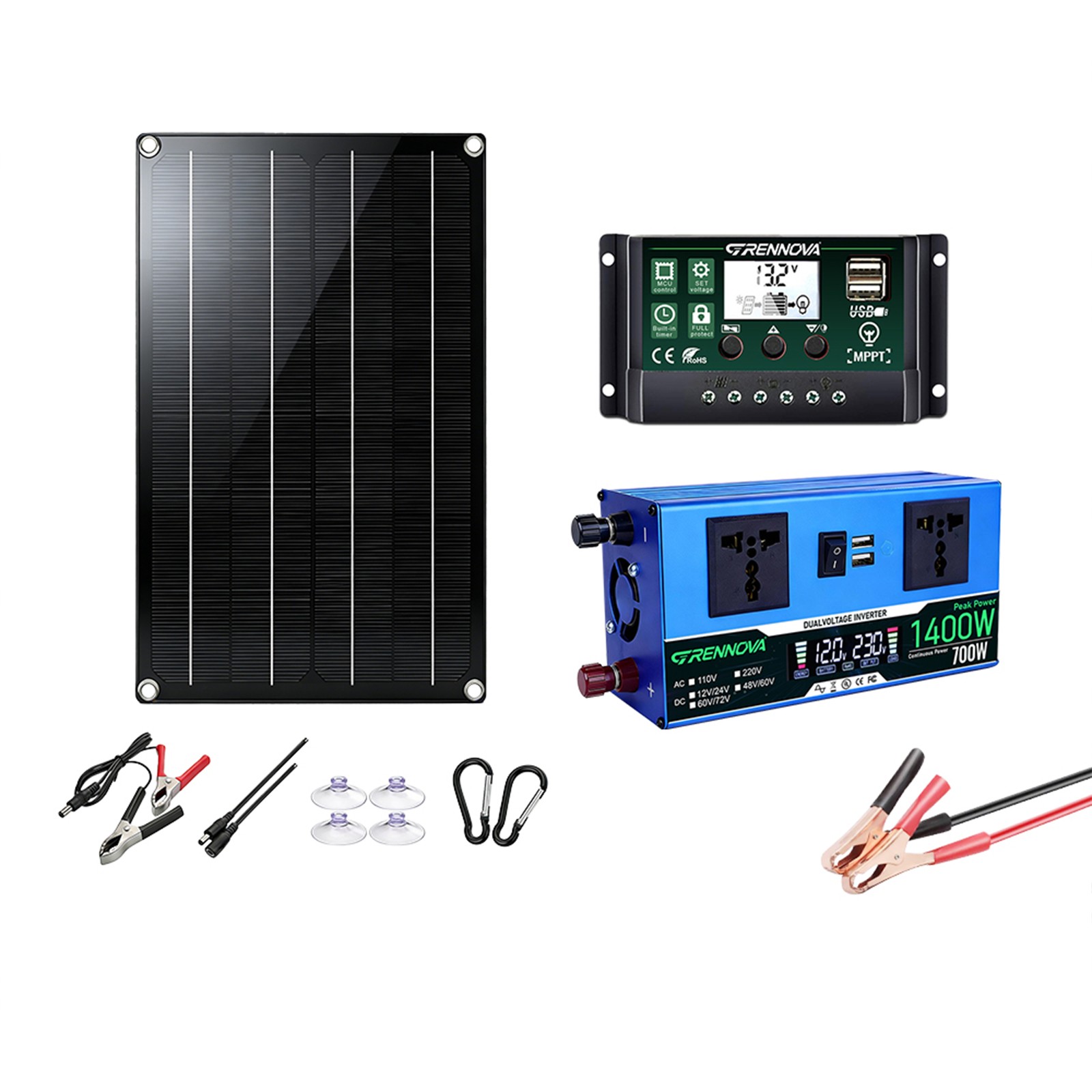 Grennova 1400W DIY Solar System 60W Panel 60A MPPT Dual Voltage Inverter