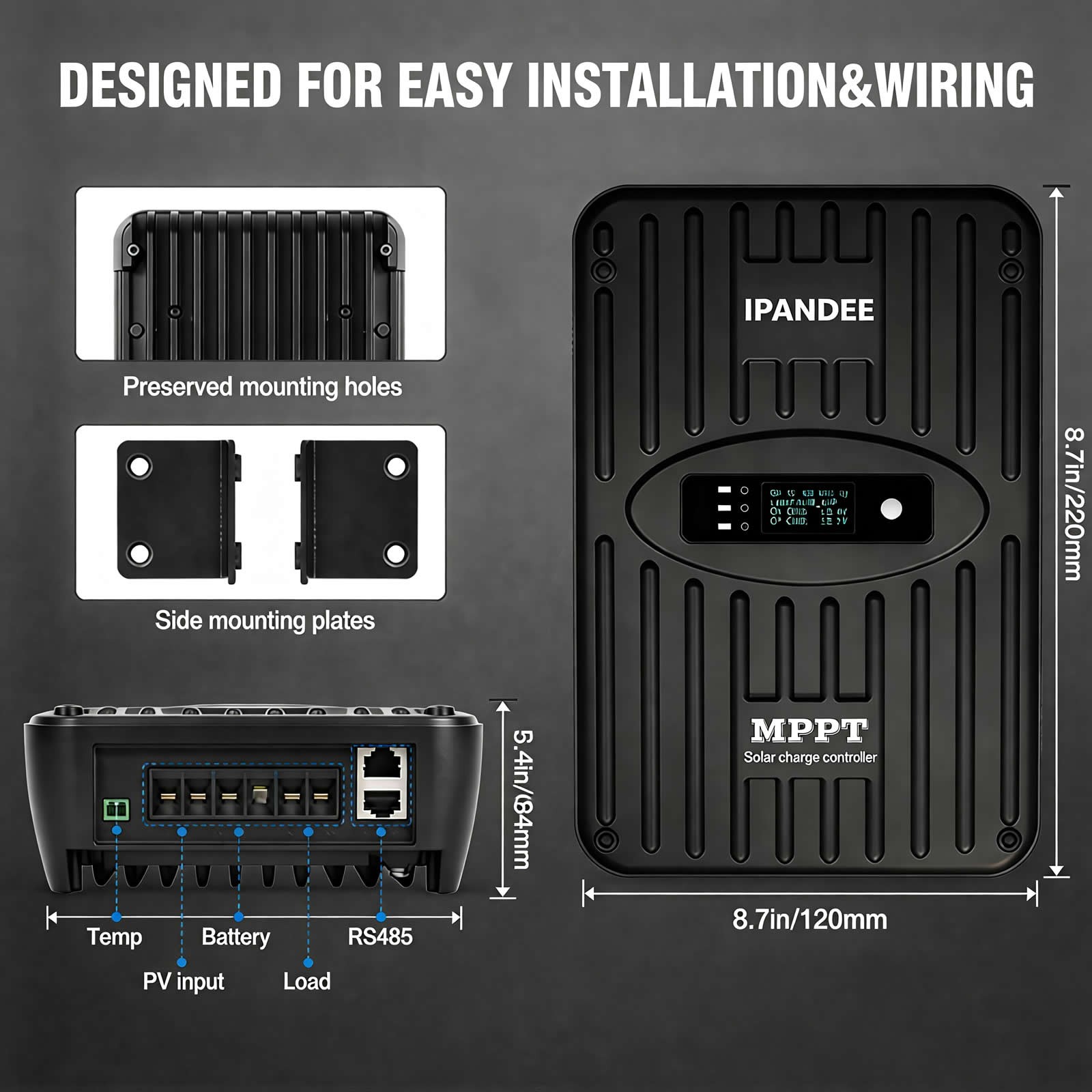 Aluminum 40A MPPT Solar Charge Controller 12V/24V Battery Regulator Self Cooling