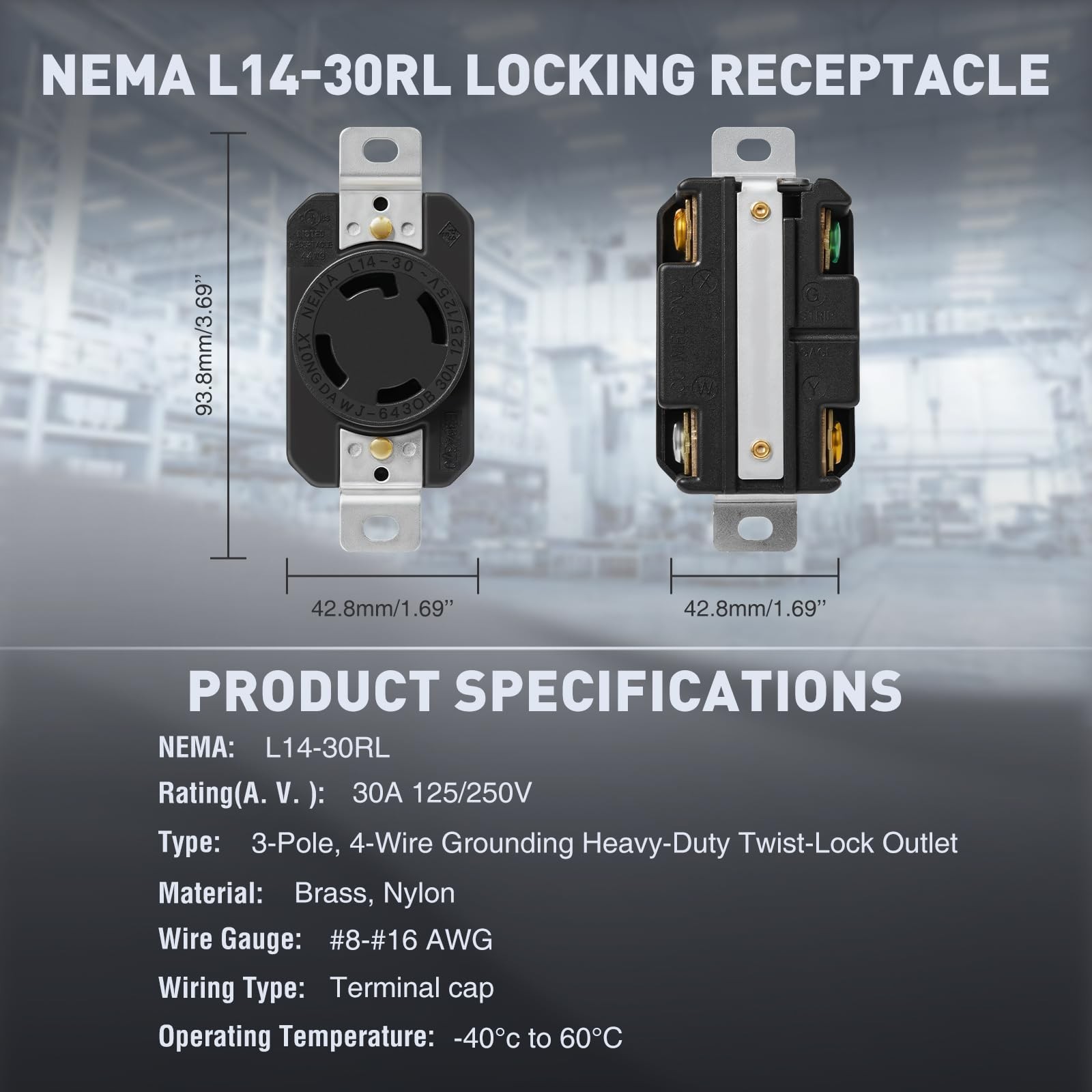 L14-30R Receptacle Outlet, 30 Amp 125/250V L14-30R Twist Lock Socket/Outlet f…