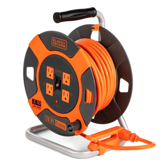 Black + Decker Cord Reel 75-ft 14 / 3-Prong Medium Duty General Extension Cord