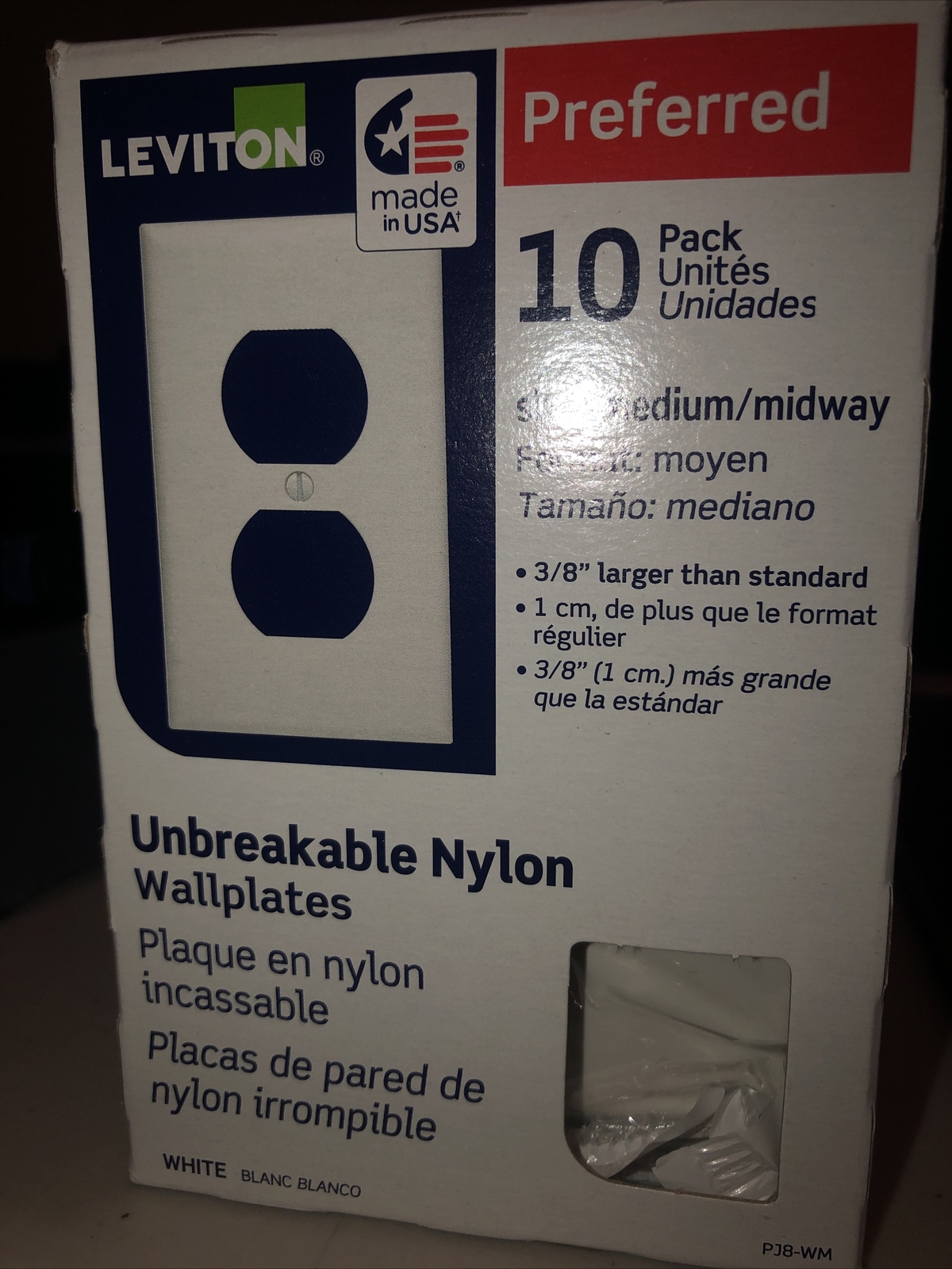 10 PACK Leviton Decora Unbreakable Nylon Wall Plates Midway 3/8″ White, PJ26-WM