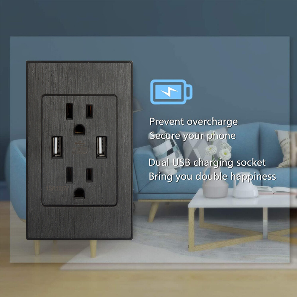10X Dual USB Port Wall Socket Charger 15A AC Power Receptacle Outlet Plate Panel