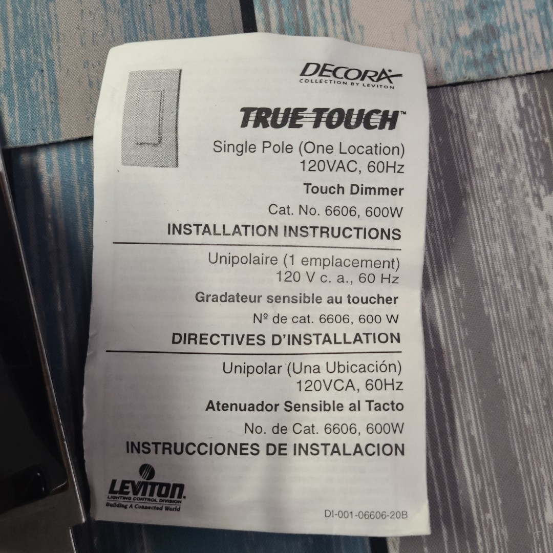 LOT of 2 Leviton TRUE TOUCH WHITE Decora 600 Watt Incandescent TOUCH Dimmer 6606